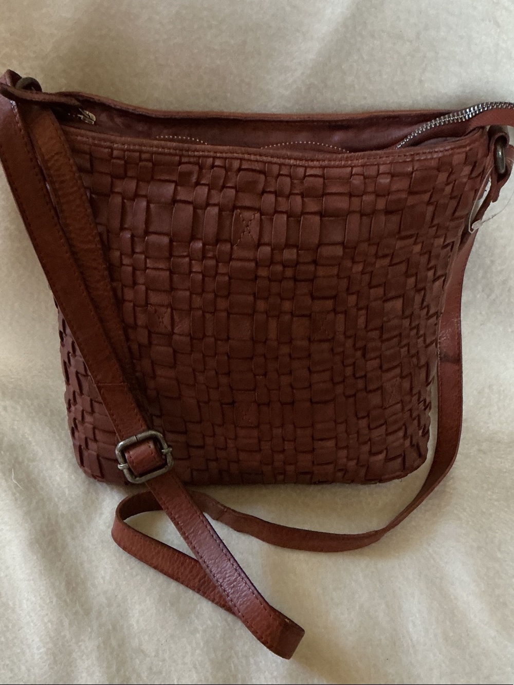 Woven Leather Crossbody Bag in Brown